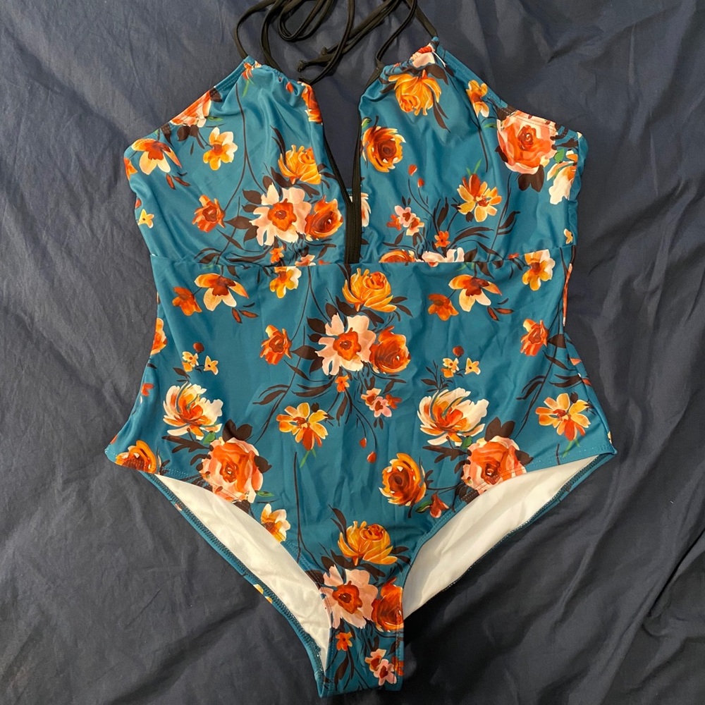 Teal Floral Swimsuit - Plus Size 3XL